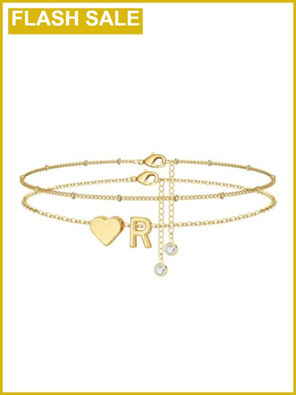 14k Gold Plated Anklet Initial A-Z Jewelry for Women Dainty Heart Chain